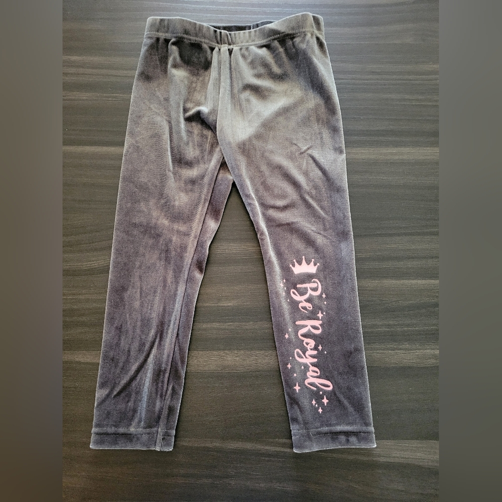 Disney Kids Gray Leggings with Pink 'Be Royal' Design